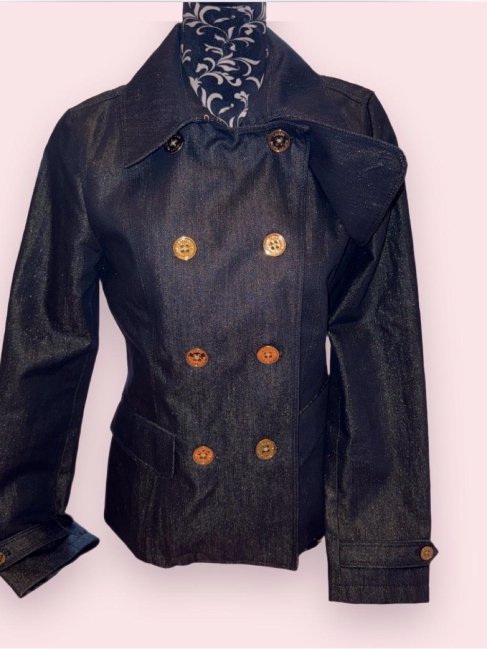 Ralph Lauren Navy Blue Double-Breasted Pea Coat with Wooden Buttons
